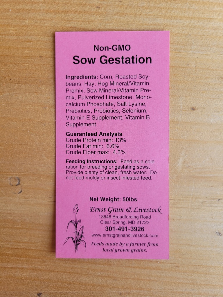 Farmer’s Blend Non-GMO Sow Gestation 50lbs Sow Gestation Tag