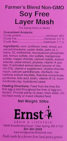 Farmer’s Blend Non-GMO Soy Free Layer Mash 50lbs SF Layer Mash Tag