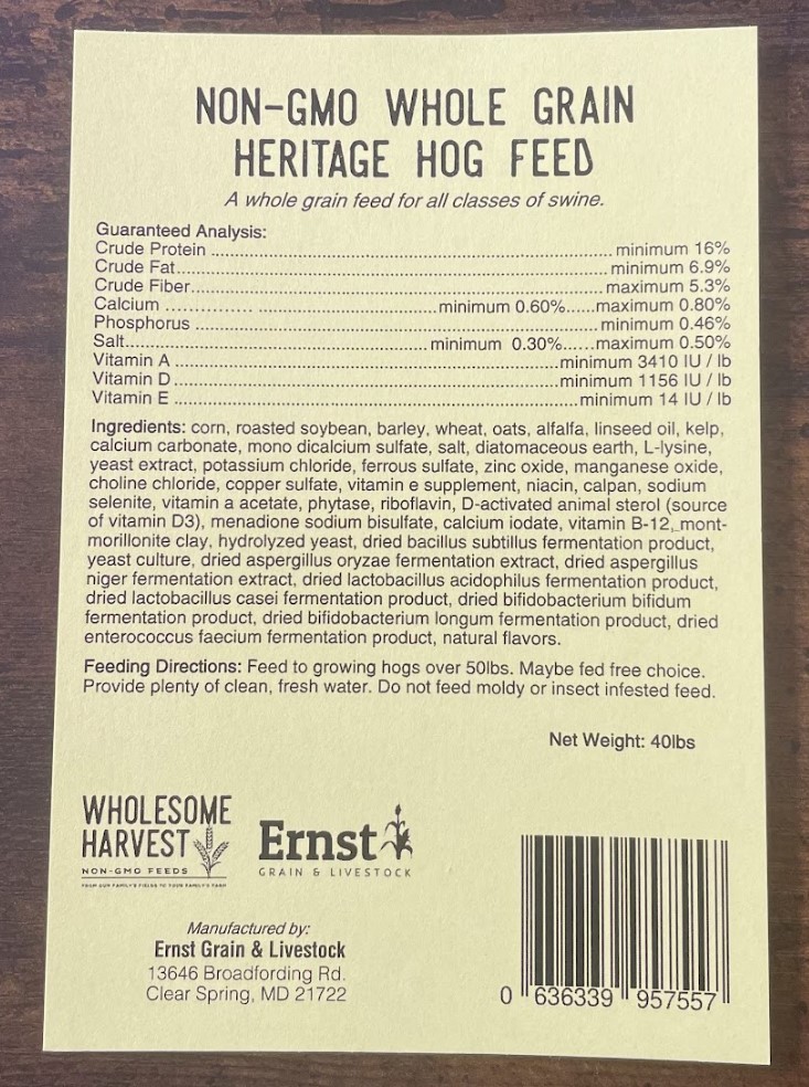 Wholesome Harvest Whole Grain Heritage Hog Feed 40lbs