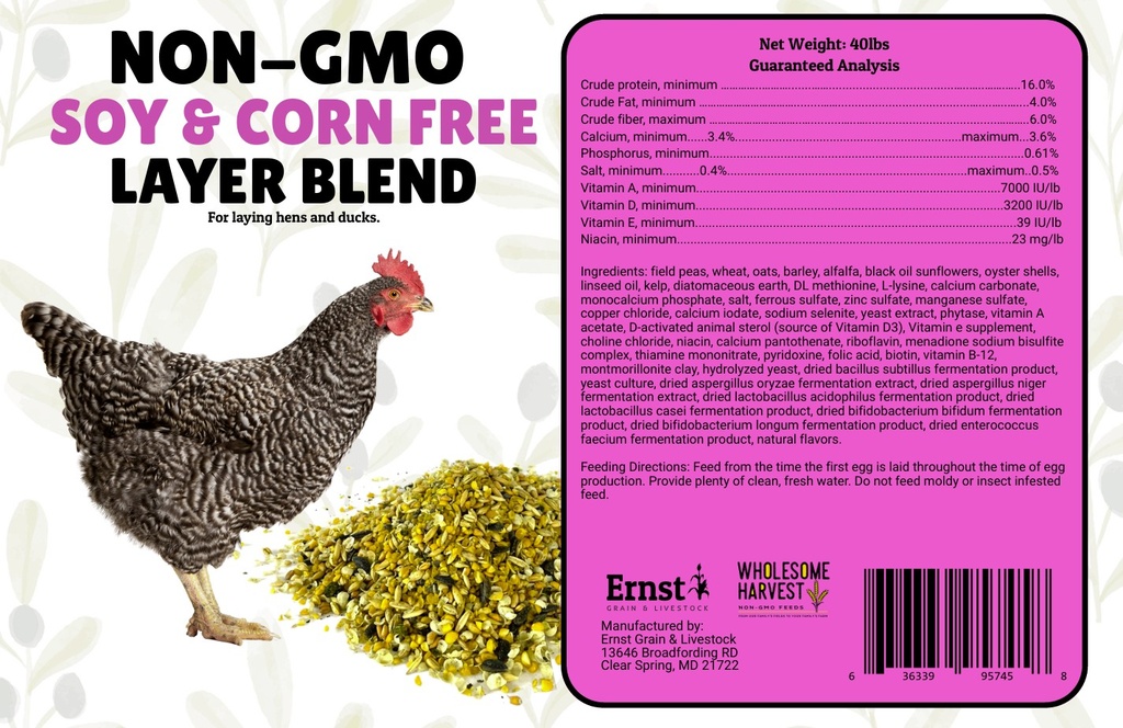 Wholesome Harvest Soy Free-Corn Free Whole Grain Layer Blend 40lbs