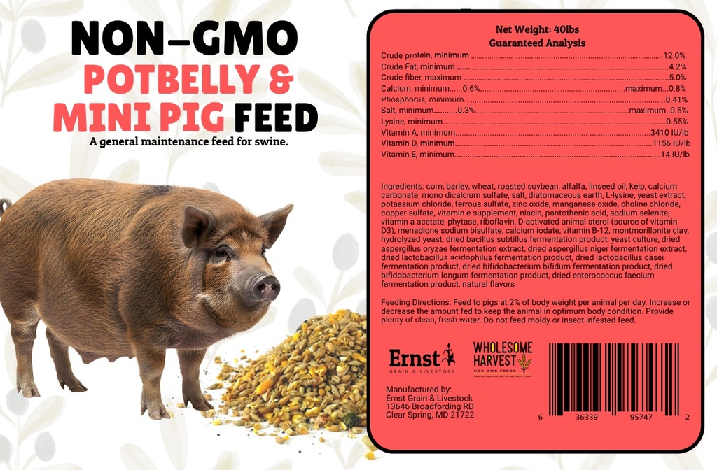 Wholesome Harvest Potbelly & Mini Pig Feed 40lbs